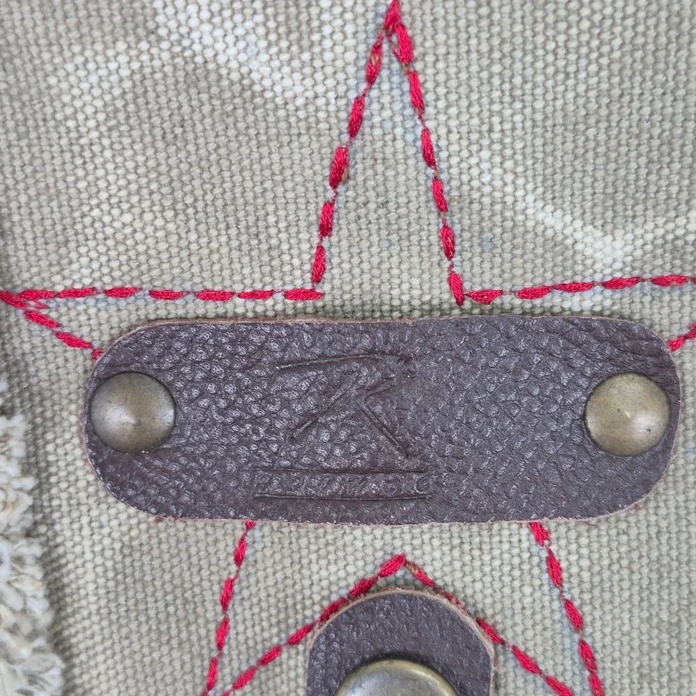 Canvas Military Rucksack Backpack Red Star Detail Mens Womens Outdoor Hiking